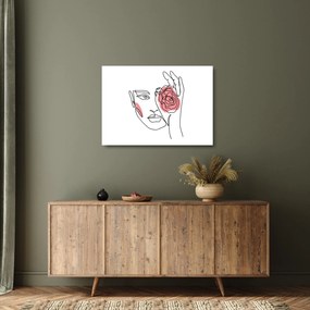 Tablou pe sticlă - Linie de artă față cu trandafir (70x50 cm)