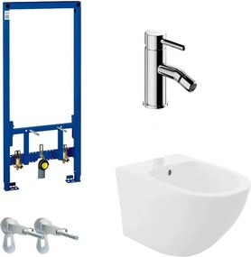 Pachet rama instalare Grohe Rapid SL, bideu suspendat Rea Carlo alb si baterie bideu Omnires Y crom
