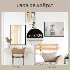 HOMCOM Oglindă Dreptunghiulară de Perete cu Cârlige, Sticlă și MDF, 60x80 cm, Negru | Aosom Romania