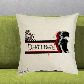 Perna Personalizata Death Note L Lawliet Rosu-Negru, 40x40 cm, Ecru, Husa Detasabila, Perna Inclusa, BEKZ®
