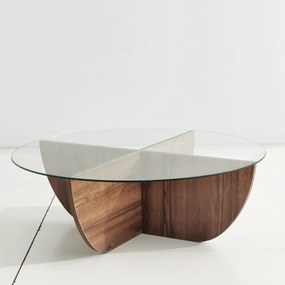 Masuta cafea Lily, transparent/nuc, sticla/PAL melaminat, 90x90x30 cm