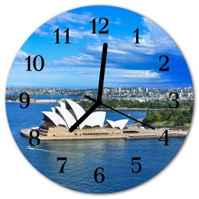 Ceas de perete din sticla rotund Sidney Opera orașului Albastru
