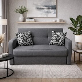 Canapea SAMY extensibila, 2 locuri, cu lada de depozitare, stofa gri, cadru metalic, 152x100x92 Gri, Stofa