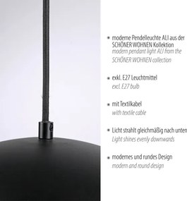 Schöner Wohnen 11728-18 - Lampă suspendată ALI pe cablu, 1xE27/25W/230V, Ø 38 cm, negru