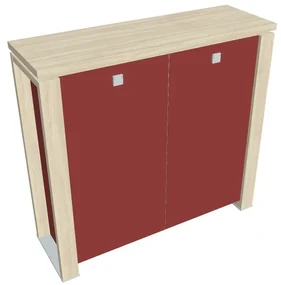 Dulap mediu Verno+ S 140 x 46 x 130 cm, uși de sticlă, salcâm / roșu