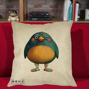 Perna Decorativa Pasare Teal cu Sosete Dunghi, 40x40 cm, Crem, Husa Detasabila, Perna Inclusa, BEKZ®