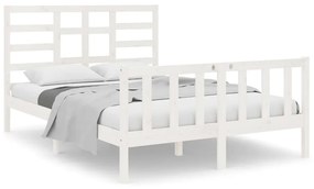3105901 vidaXL Cadru de pat dublu, alb, 135x190 cm, lemn masiv