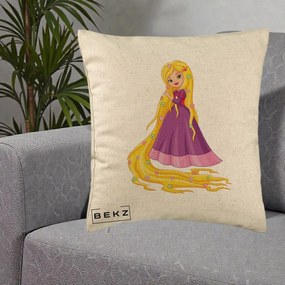 Perna Personalizata Rapunzel Par Lung Floral, 40x40 cm, Bej, Husa Detasabila, Perna Inclusa, BEKZ®