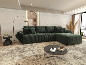 Colțar extensibil dumonde cu ladă de depozitare si sezut confortabil din spuma high-density, Berlin XL Ambience Green II 350x185 cm