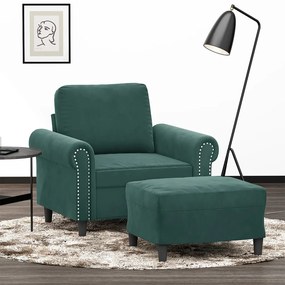vidaXL Fotoliu canapea cu taburet, verde închis, 60 cm, catifea