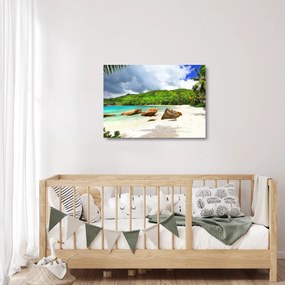 Tablou pe sticlă - Seychelles, plaja Takamaka (70x50 cm)
