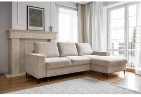 Colțar bej extensibil cu tapițerie din catifea reiată (cu colț pe partea dreaptă) Lofty Lilly – Miuform