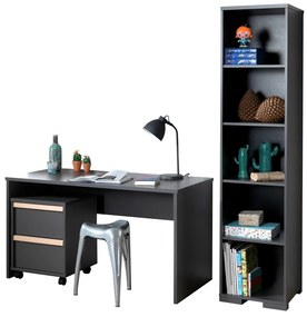 Set LONDON în antracit format dintr-un birou cu cărucior de birou și bibliotecă.
