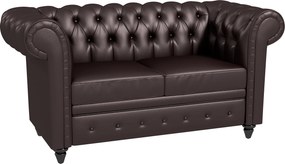 HOMCOM Canapea cu 2 locuri in stil Chesterfield din piele ecologica, lemn si metal, canapea clasica cu perna detasabila, 160x84x80 cm, maro