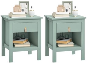 HOMCOM Lot de 2 noptiere cu sertar și compartiment deschis, 45 x 40 x 55 cm, verde | Aosom Romania