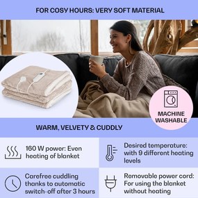 Klarstein DR Watson Deluxe XL, pătură electrică, 160 W, 9 nivele de încălzire, 200 x 180 cm