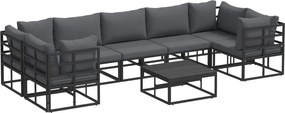 vidaXL Set de canapele pentru grădină cu pernă 8 pcs Negru Aluminiu