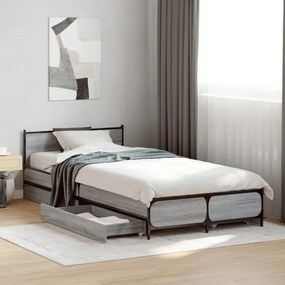vidaXL Cadru de pat cu sertare gri sonoma 100x200 cm lemn prelucrat