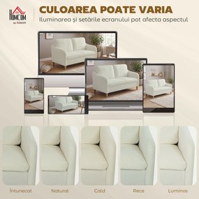 HOMCOM Divan 2 Locuri Imbottit în Sherpa cu Perne Detașabile, Picioare din Lemn de Eucalipt, Design Compact pentru Living, 137x69x82 cm, Crem | Aosom Romania