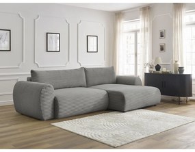 Colțar gri închis extensibil cu tapițerie din catifea reiată (cu colț pe partea dreaptă) Lucien – Bobochic Paris