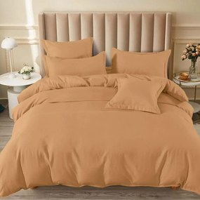 Lenjerie de pat cu elastic, tesatura tip finet, uni, pat 2 persoane, portocaliu, 6 piese, FNE-190