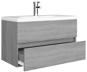 Dulap de chiuveta cu bazin incorporat gri sonoma lemn prelucrat sonoma gri, 80 x 38.5 x 45 cm