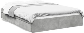 vidaXL Cadru de pat cu sertare, gri beton, 150x200 cm, lemn prelucrat