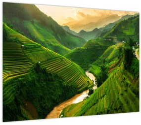 Tablou pe sticlă - Terase de orez Mu Cang Chai (70x50 cm)