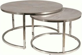 Set 2 masute cafea PORTAFINO B, gri cu efect de marmura/crom, ceramica