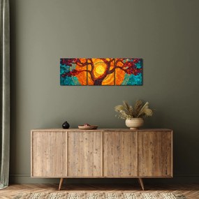Tablou - Arborele vieții și soarele în mozaic (cu ceas) (90x30 cm)