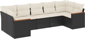 vidaXL Set canapele de grădină cu perne, 7 piese, negru, poliratan