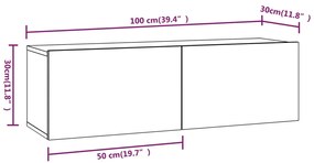 Comode TV, 2 buc., gri sonoma, 100x30x30 cm, lemn prelucrat 2, sonoma gri