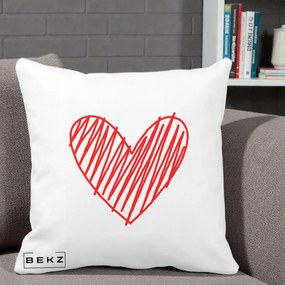 Perna Decorativa Inima Rosie Desen Manual, 40x40 cm, Alba Mata, Husa Detasabila, Perna Inclusa, BEKZ®