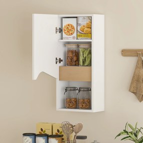 HOMCOM Dulap Suspendat pentru Baie cu Raft Deschis și Dulăpior Soft Close, Dulap cu Poliță Reglabilă, Spațiu de Depozitare Pe Perete, 30x17x67 cm, Alb și Lemn Natural | Aosom Romania