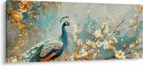 Tablou - Păun cu decor de aur (120x50 cm)