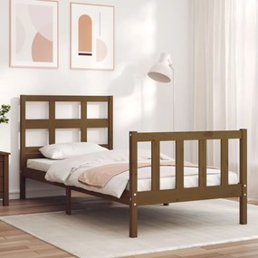 3192974 vidaXL Cadru de pat cu tăblie, maro miere, single mic, lemn masiv