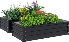 Outsunny Set de 2 paturi de grădină dreptunghiulare tablă ondulată din oțel 120 x 60 x 30,5 cm gri | Aosom Romania