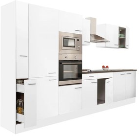 Mobilă de bucătărie Yorki 360, corp alb, față alb satinat cu dulap cu raft