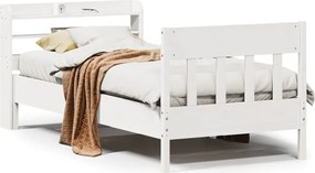 vidaXL Cadru pat fără saltea, alb, 90x190 cm, lemn masiv de pin