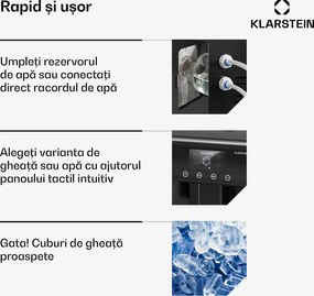 Klarstein Eiszeit mașină de făcut cuburi de gheață din oțel inoxidabil, 3 dimensiuni de cuburi de gheață, argintie.