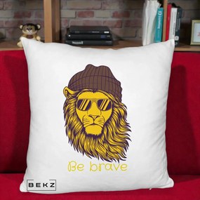 Perna Decorativa Leu Hipster Be Brave, 40x40 cm, Alb Pufos, Husa Detasabila, Perna Inclusa, BEKZ®