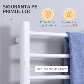 HOMCOM Incalzitor electric pentru prosoape , cu 8 bare cu temporizator incorporat si indicatoare LED, otel carbon, alb