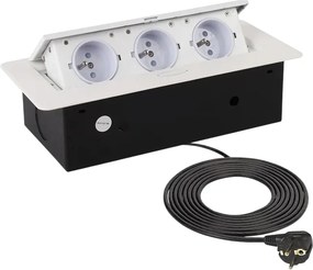 Priză încorporabilă în blat Kombibox Design Light, 3 prize Schuko, alb, 266 x 133 mm Metal, Alb, L:266 mm; l:133 mm