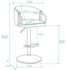 Set de 2 scaune de bar moderne, rotative și reglabile pe înălțime, cu spătar și suport pentru picioare auriu, pentru bucătărie, bar și tejghea de restaurant, Negru