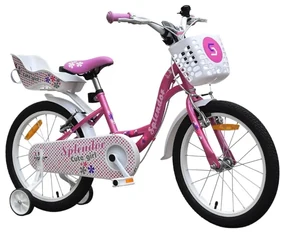 Bicicleta pentru copii NOVOKIDS™ Splend'Or Boom PRO Edition, Cu cosulet pentru papusi, Roti 16" inch, Maxim 50 kg, Cadru din otel, Roti ajutatoare