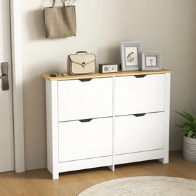 HOMCOM Pantofar Modern pentru max. 16 Perechi, cu 4 Sertare Reglabile și Detașabile, din Lemn, 105x26x80 cm, Alb | Aosom Romania