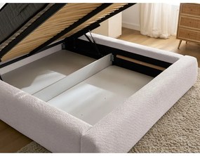 Pat matrimonial alb tapițat cu spațiu de depozitare cu somieră 160x200 cm Orlane – Bobochic Paris