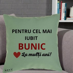 Cadou pentru Bunic - Perna Personalizata Pentru Cel Mai Iubit Bunic La Multi Ani Rosu, 40x40 cm, Verde, Husa Detasabila, Perna Inclusa, BEKZ®
