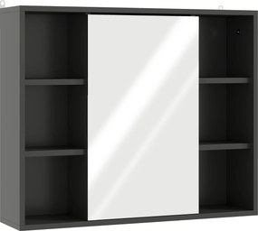 HOMCOM Dulap cu Oglindă pentru Baie, 3 Rafturi Laterale, Raft Reglabil, MDF și PAL, 60x14,5x49,4 cm, Negru și Lemn Natur | Aosom Romania