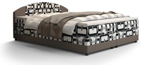 Pat matrimonial Boxspring 140 cm Orlando Comfort (Motiv + maro deschis) (cu saltea și sp. depozitare). 1056252